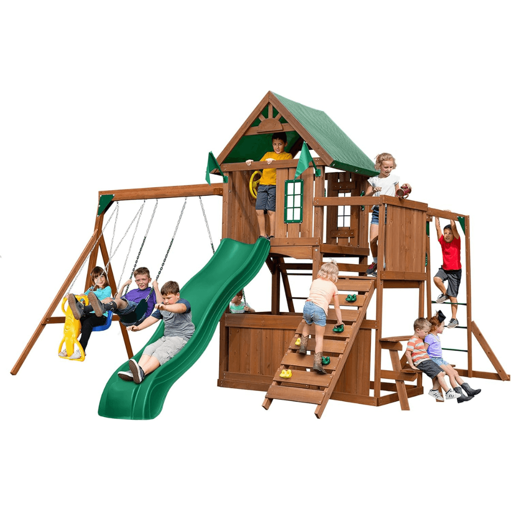 ltm-product-73-image-1.png Knightsbridge Plus Complete Wooden Outdoor Playset with Monkey Bars, Slide, Rock Wall and Swing Set Accessories - Image 1