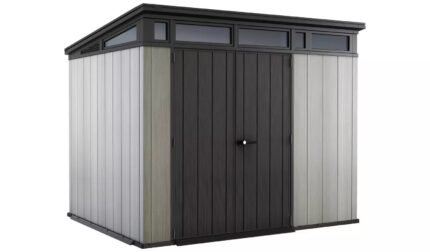 Keter Artisan 9 x 7 ft Resin Storage Shed – Double Door Pent Roof Outdoor Plastic Shed