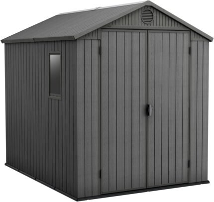 6 x 8 ft Outdoor Resin Storage Shed with Double Doors, Window & Heavy-Duty Floor – Plastic Backyard Shed