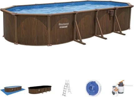 Bestway Hydrium 24 ft Oval Above Ground Pool Set – Steel Wall Swimming Pool with Sand Filter Pump