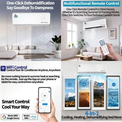 18000 BTU Ductless Mini Split Air Conditioner & Heat Pump – Wi-Fi, 5-in-1 AC, Heater, Dehumidifier, Install - image 2