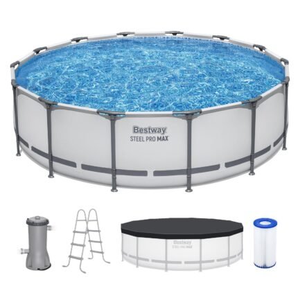 Bestway Steel Pro MAX 14 ft x 42 in Round Above Ground Pool Set – Metal Frame Swimming Pool with Filter Pump
