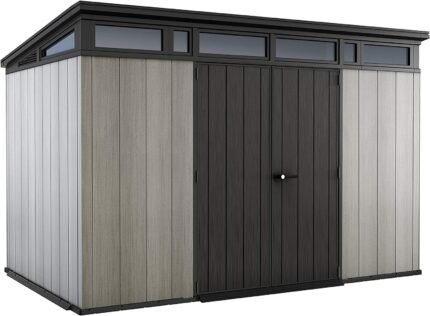 Keter Artisan 11 x 7 ft Resin Storage Shed – Double Door Pent Roof Outdoor Plastic Shed