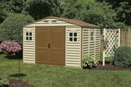 10 x 8 ft Outdoor Resin Storage Shed with Double Doors, Windows & Floor Foundation – Plastic Backyard Shed - image 2