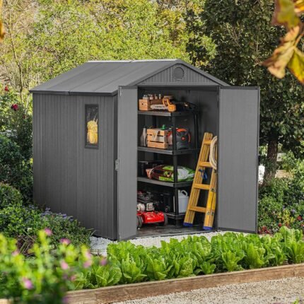 6 x 8 ft Outdoor Resin Storage Shed with Double Doors, Window & Heavy-Duty Floor – Plastic Backyard Shed - image 2