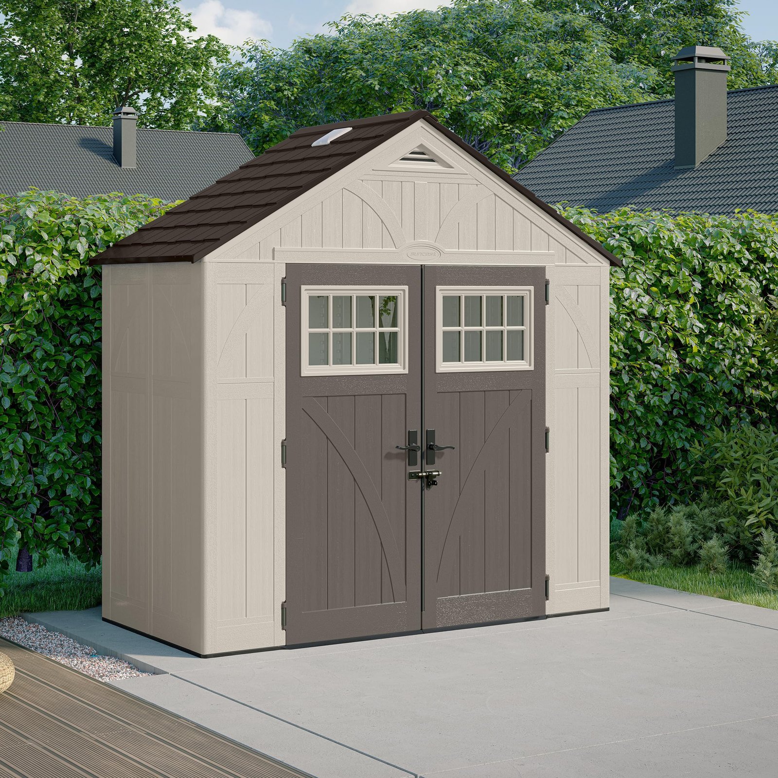 A1y6P9qoS8L.jpg Suncast Tremont 8 x 4 ft Resin Storage Shed – Weatherproof Outdoor Plastic Shed for Backyard & Garden