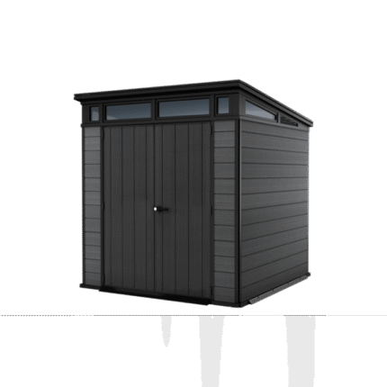 Keter Cortina 7 x 7 ft Resin Storage Shed – Heavy Duty Pent Roof Outdoor Shed, Dark Gray