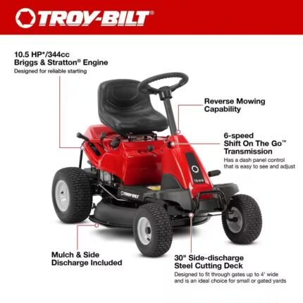 30 in Gas Riding Lawn Mower 10.5 HP – Rear Engine Rider with 6-Speed Transmission - image 2