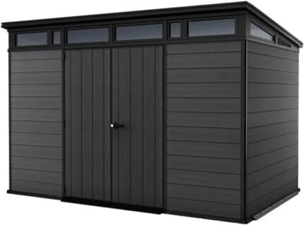 Keter Cortina 11 x 7 ft Resin Storage Shed – Heavy Duty Pent Roof Outdoor Shed, Dark Gray